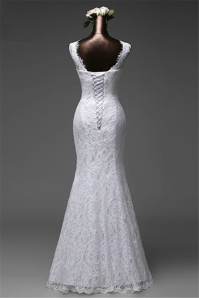 Sleeveless Design With Wide Straps Sleeveless Lace Mermaid Wedding Dress with Illusion Neckline