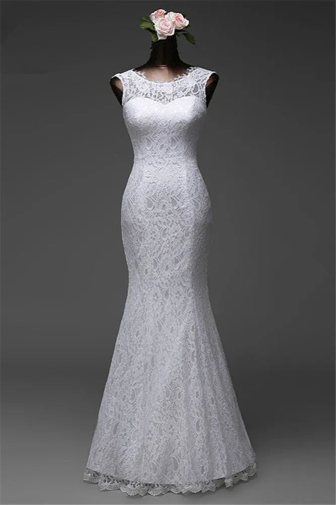 Sleeveless Design With Wide Straps Sleeveless Lace Mermaid Wedding Dress with Illusion Neckline