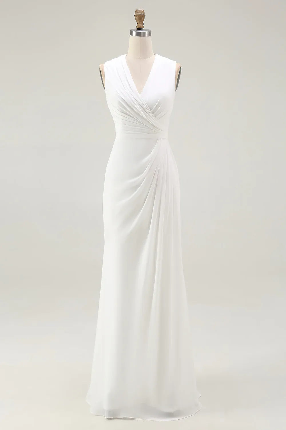 Sleeveless V-Neck Chiffon Wedding Dress with Draped Bodice & Mermaid Skirt - Modern Bridal Gown