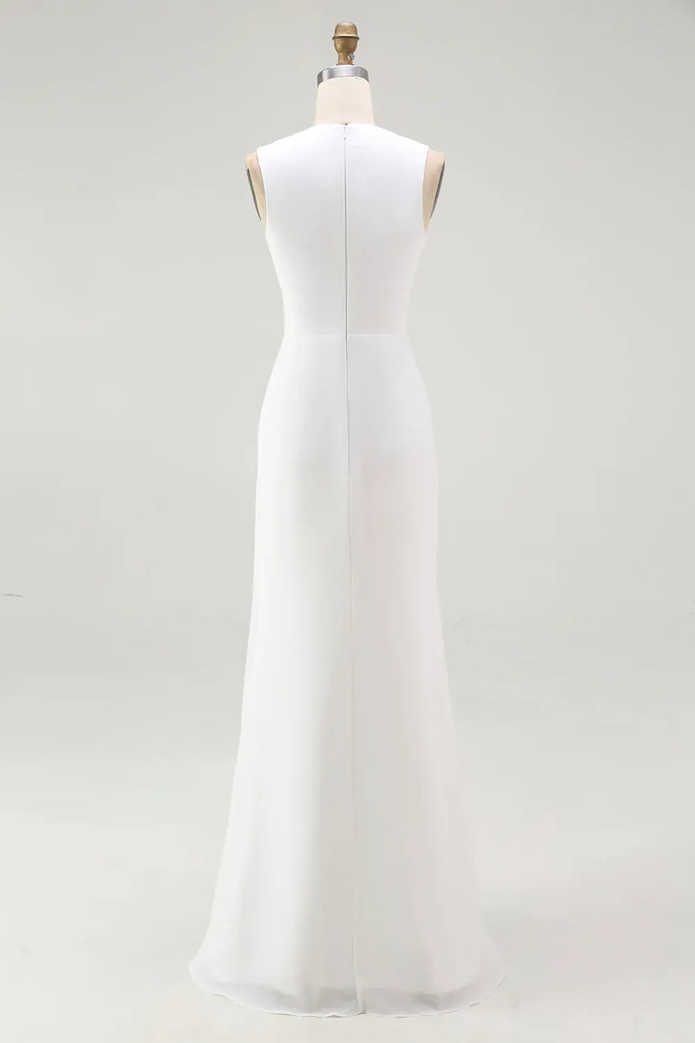 Sleeveless V-Neck Chiffon Wedding Dress with Draped Bodice & Mermaid Skirt - Modern Bridal Gown