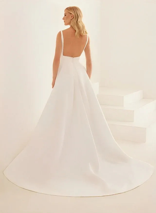 Sleeveless V-Neck Crepe A-Line Wedding Dress with Slit & Low Back - Modern Bridal Gown