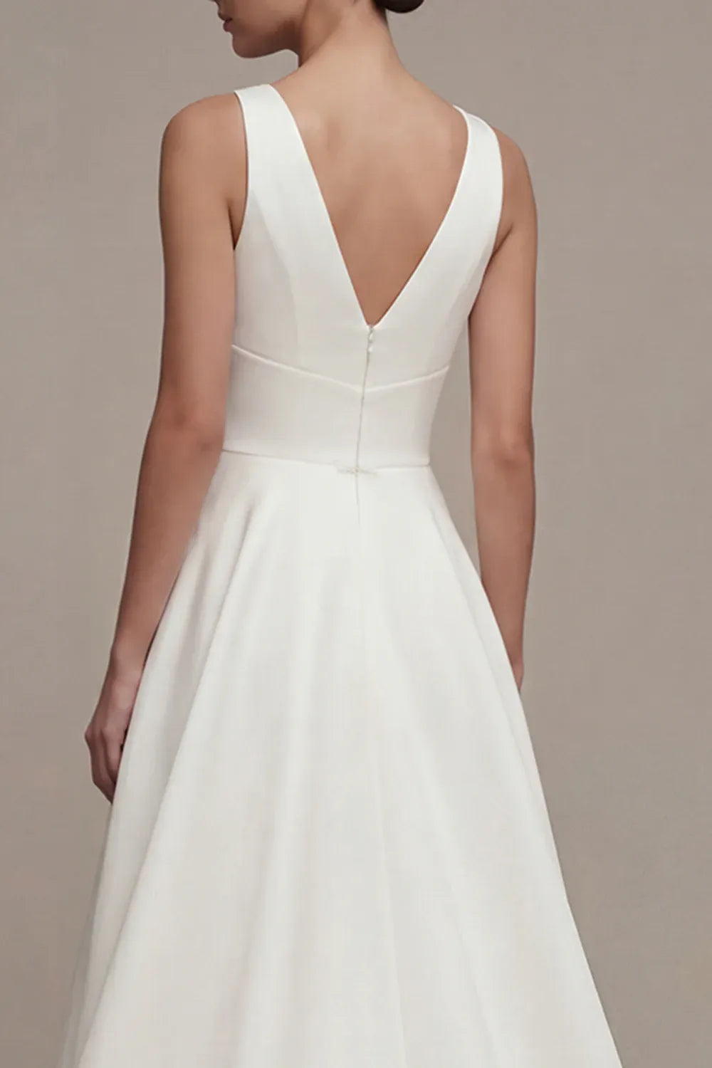Vintage Sleeveless V-Neck Satin High-Low Sleeveless Wedding Dress