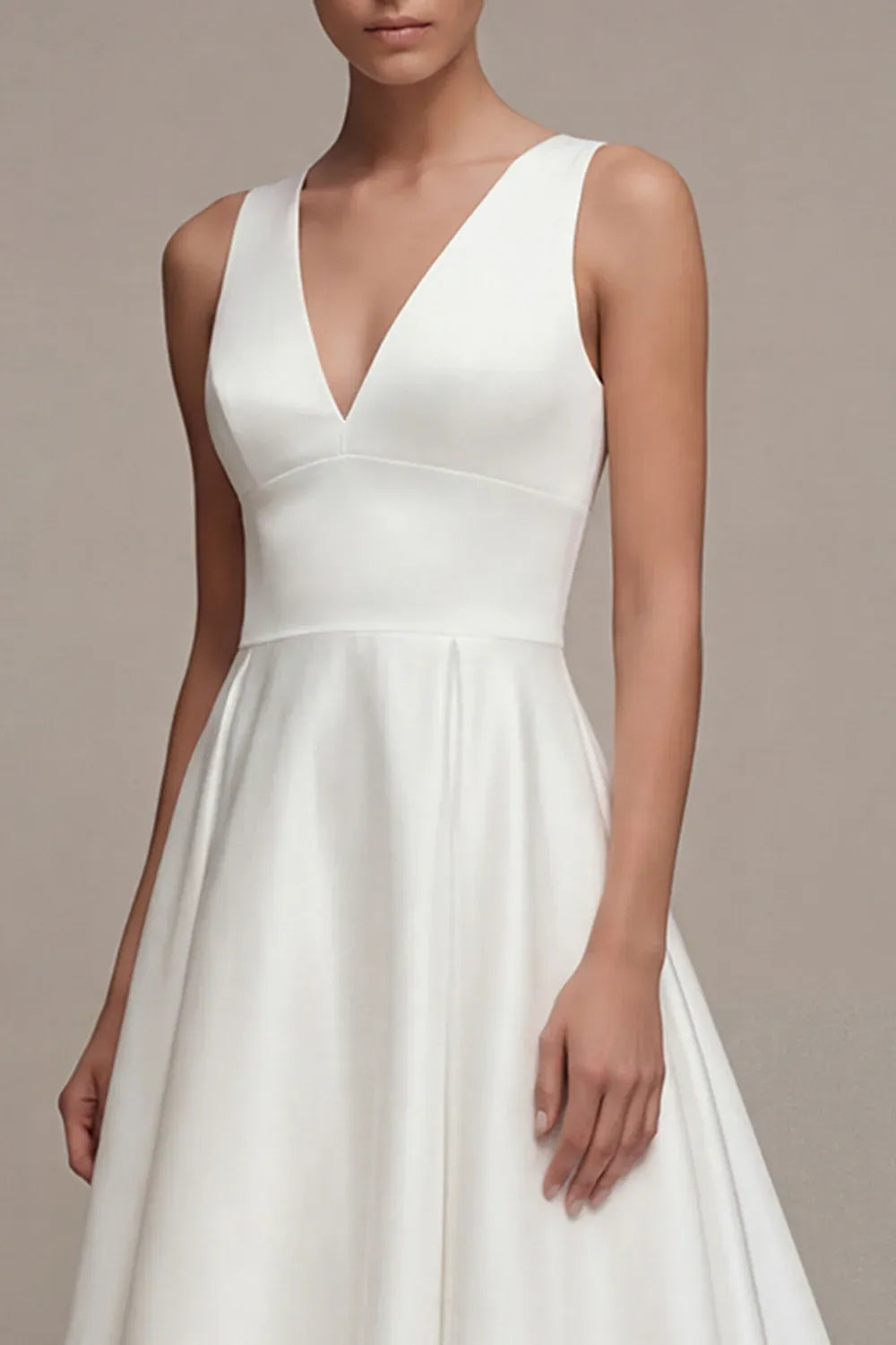 Vintage Sleeveless V-Neck Satin High-Low Sleeveless Wedding Dress