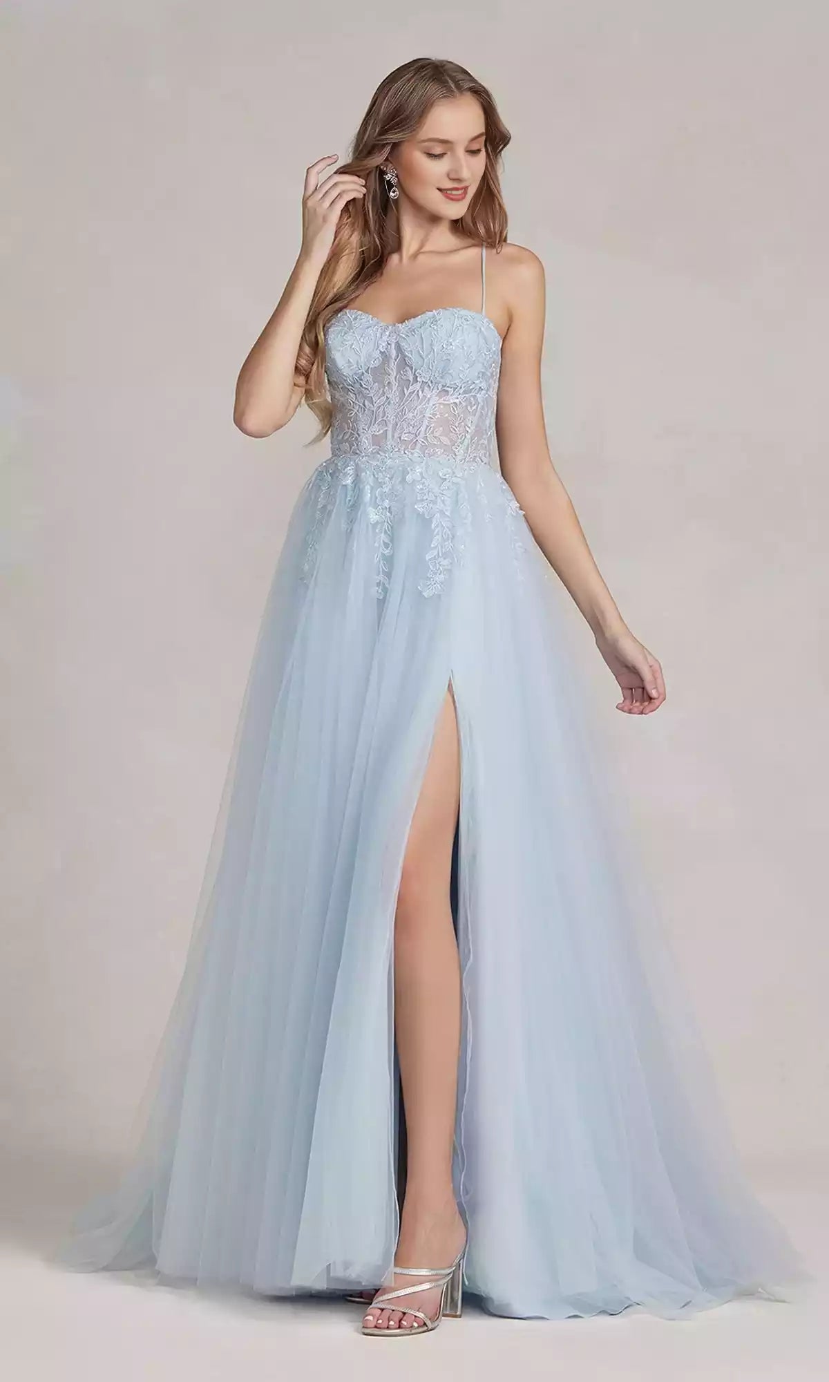 Soft corset, sheer lace, tight corset with side slits, hem hanging down Prom Dresses
