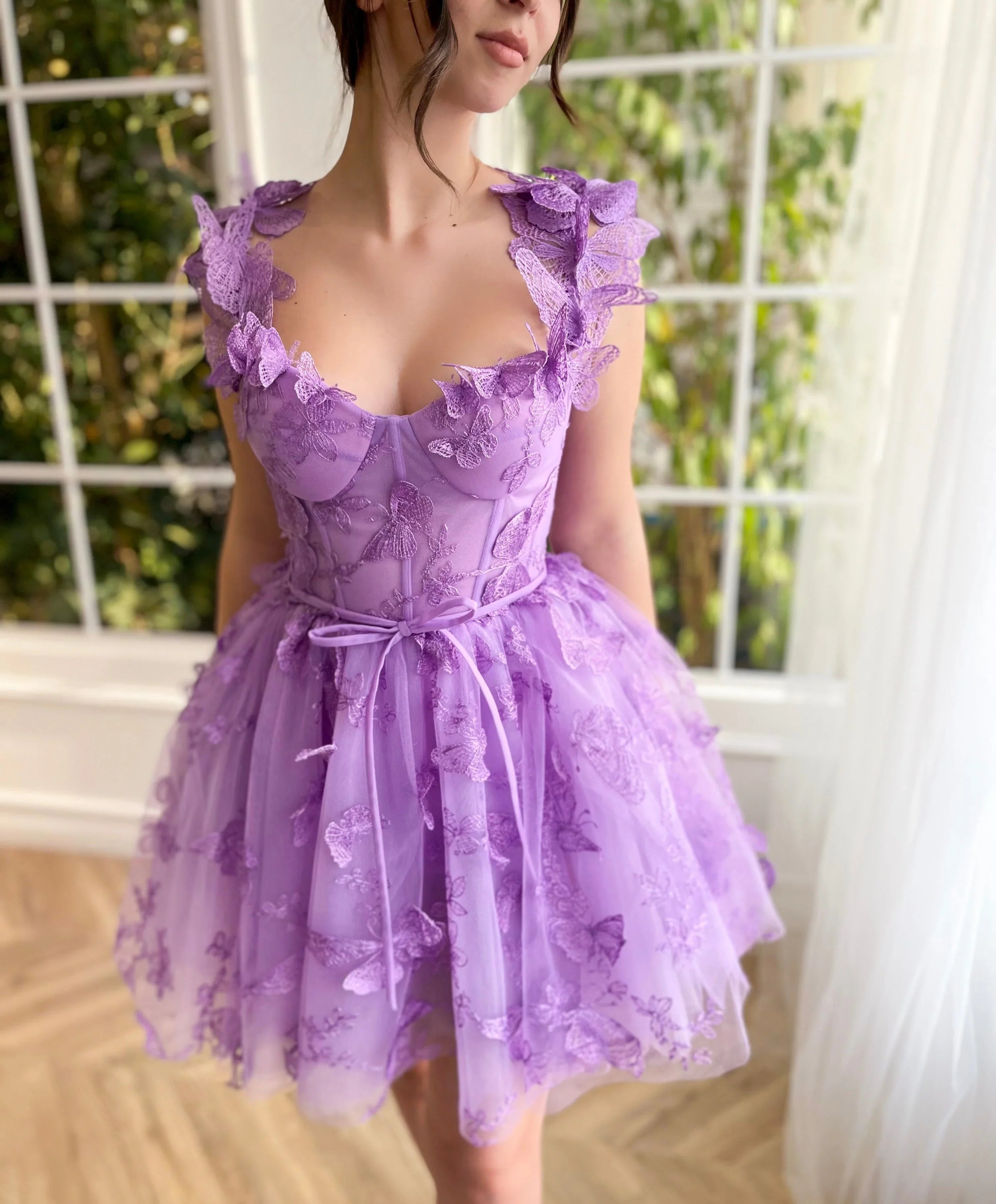 Short/Mini Homecoming Dresses Prom Dress with 3D Butterflies Sexy Slit Ball Gown Evening Dresses Party Wedding Formal