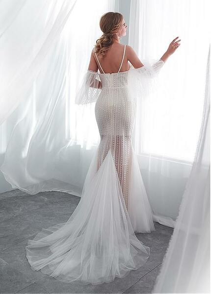 Dingji WeddingjiDress Mermaid Spaghetti Straps Cold Shoulder Wedding Dresses