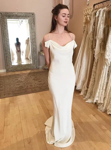 Dingji WeddingjiDress Spaghetti Straps Long Sheath Satin Wedding Dresses Bride Dresses
