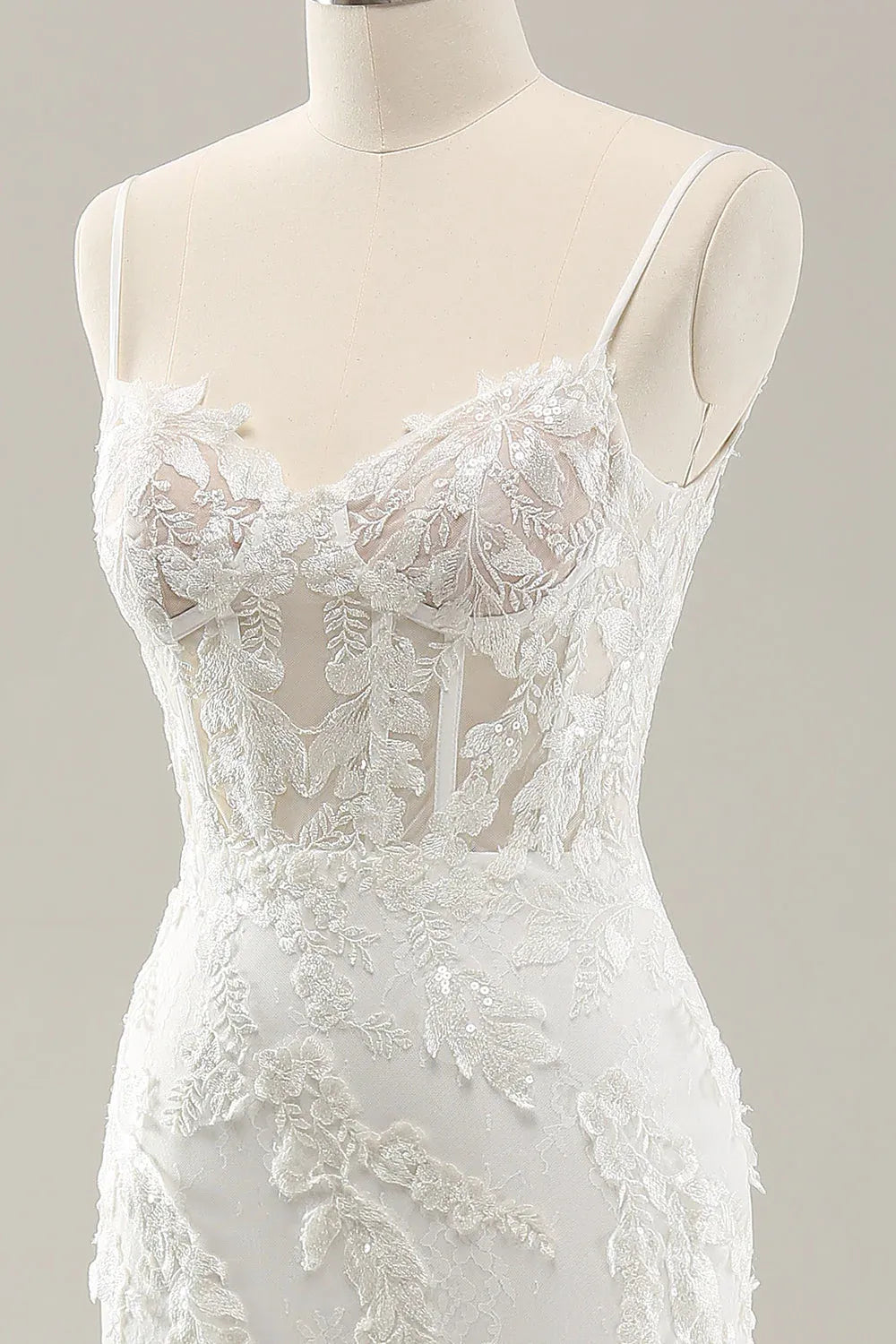 Spaghetti Strap Lace Mermaid Wedding Dress with Corset Back