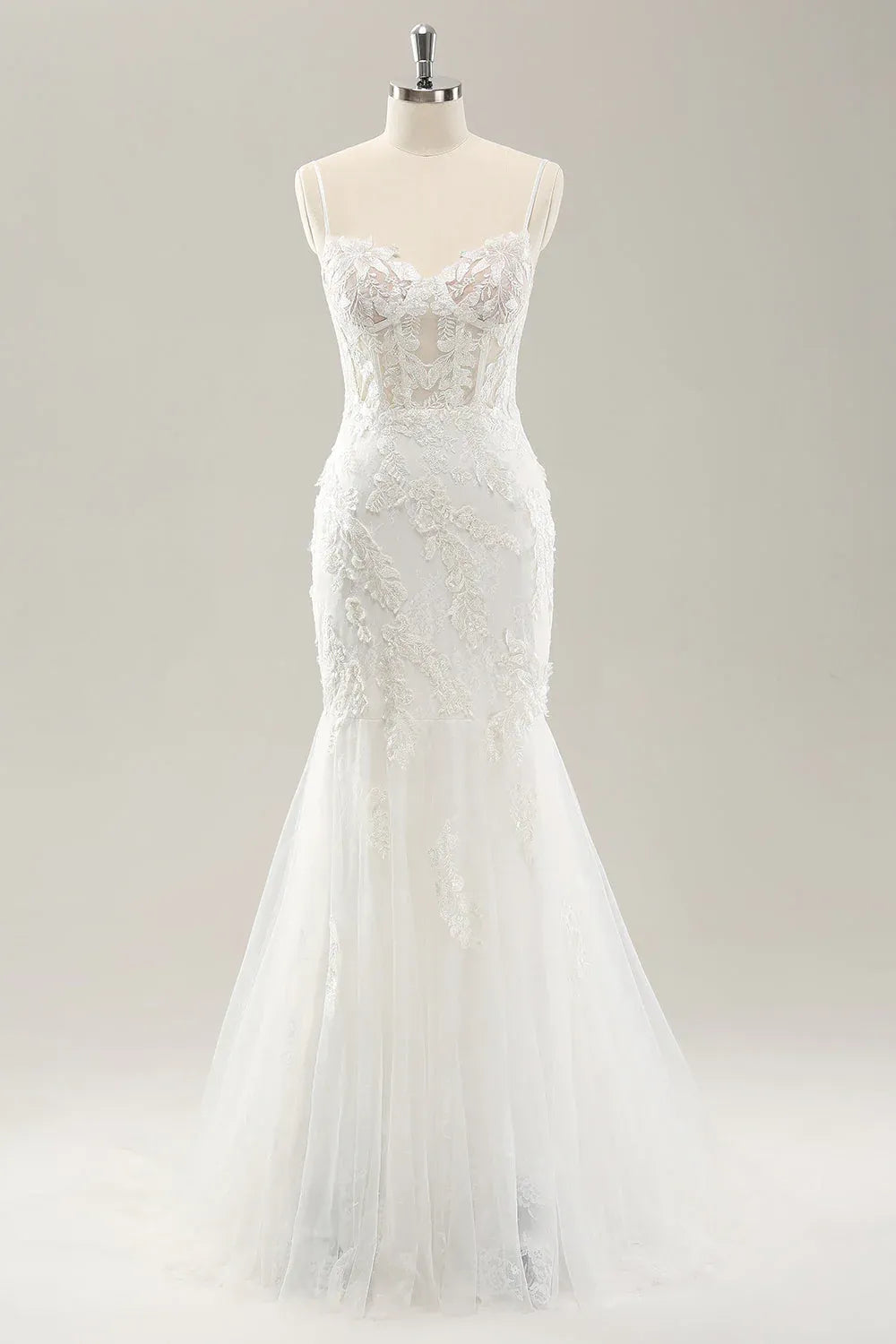 Spaghetti Strap Lace Mermaid Wedding Dress with Corset Back