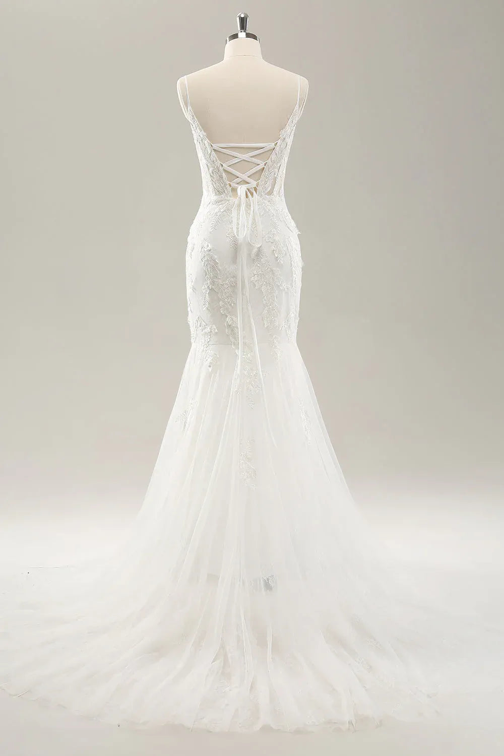 Spaghetti Strap Lace Mermaid Wedding Dress with Corset Back
