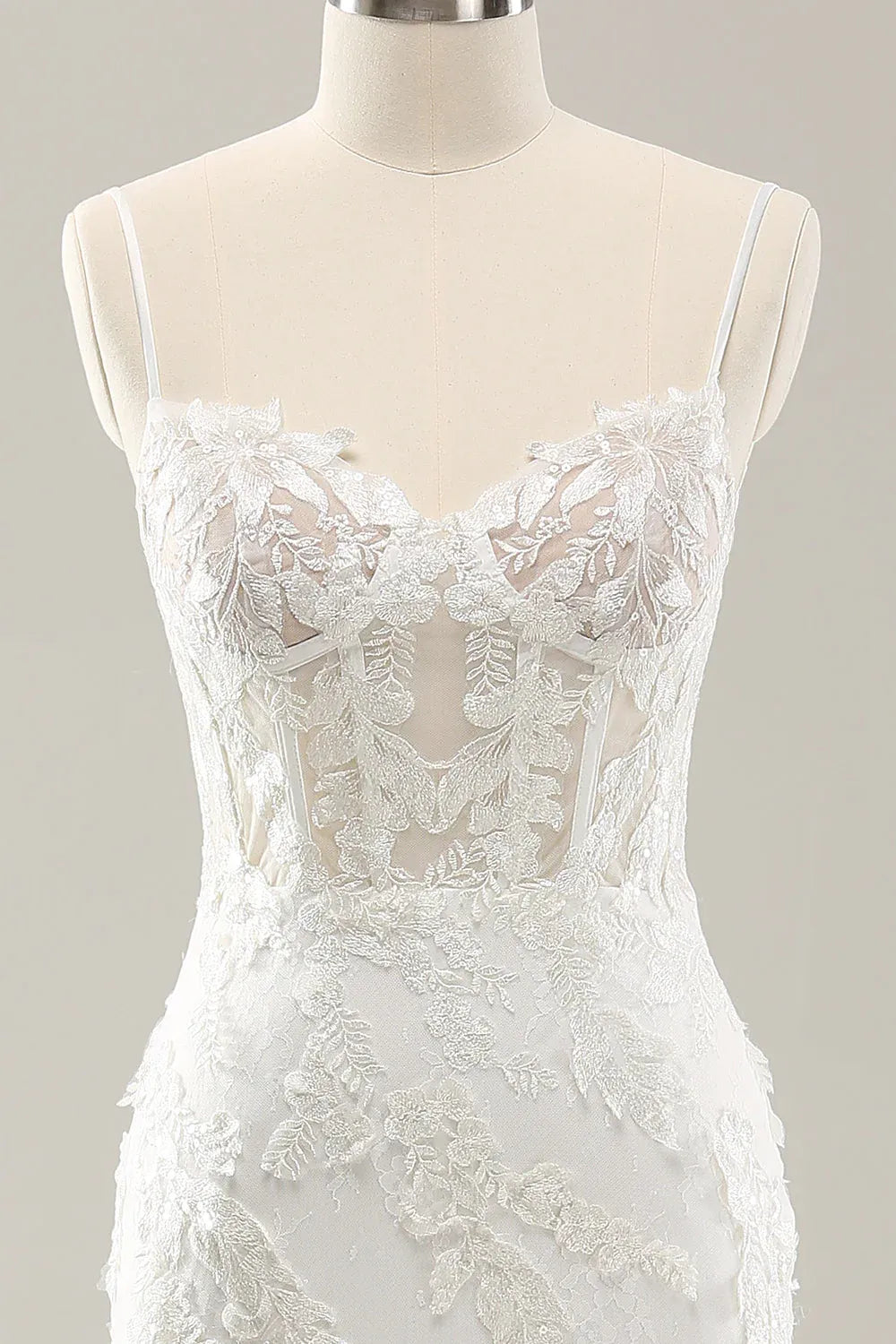Spaghetti Strap Lace Mermaid Wedding Dress with Corset Back