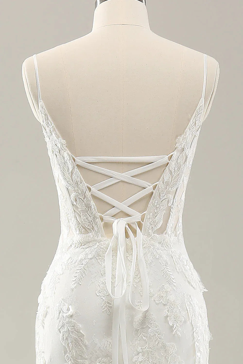 Spaghetti Strap Lace Mermaid Wedding Dress with Corset Back