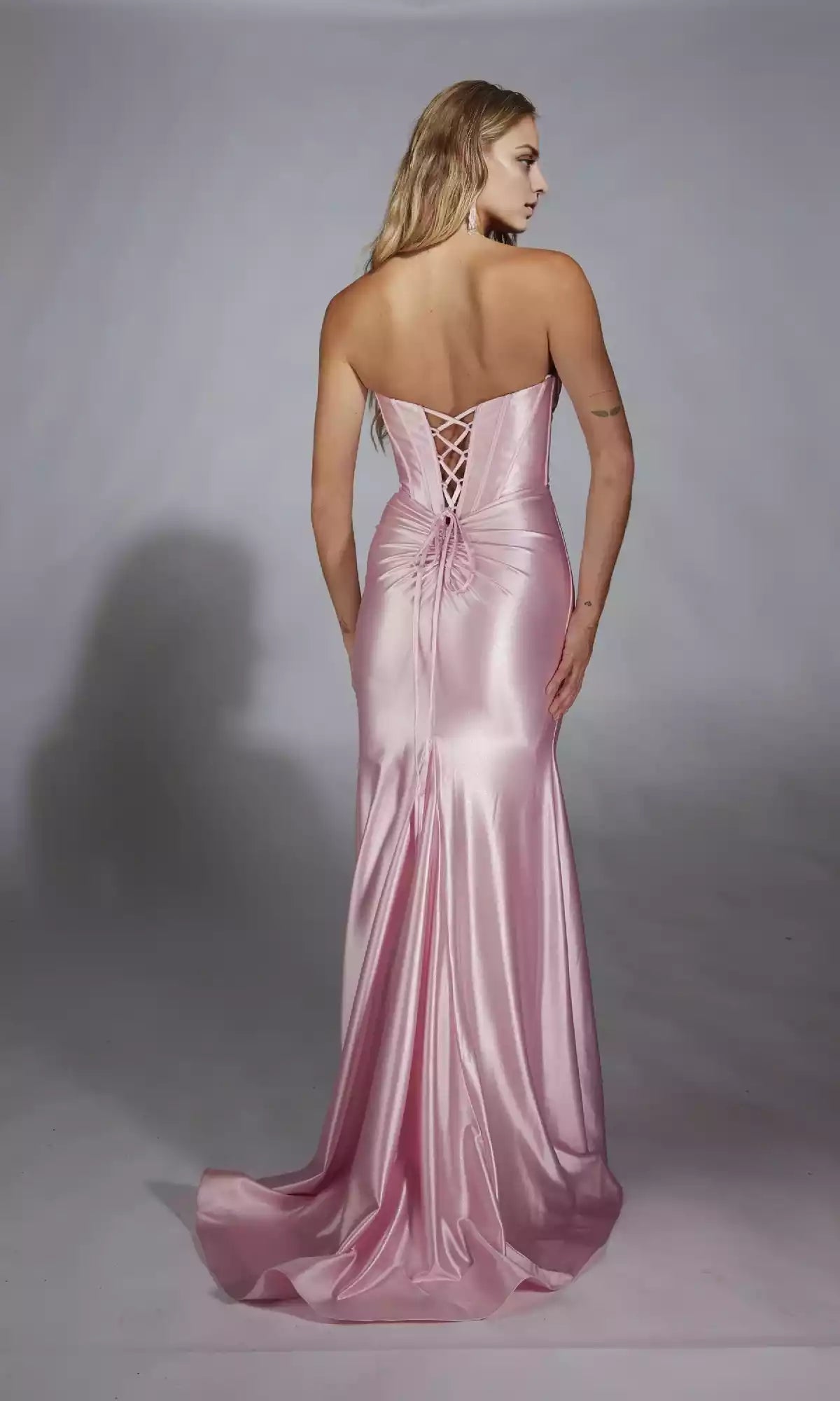 Sparkling strapless long corset with backless design and side slits, trailing Prom Dresses