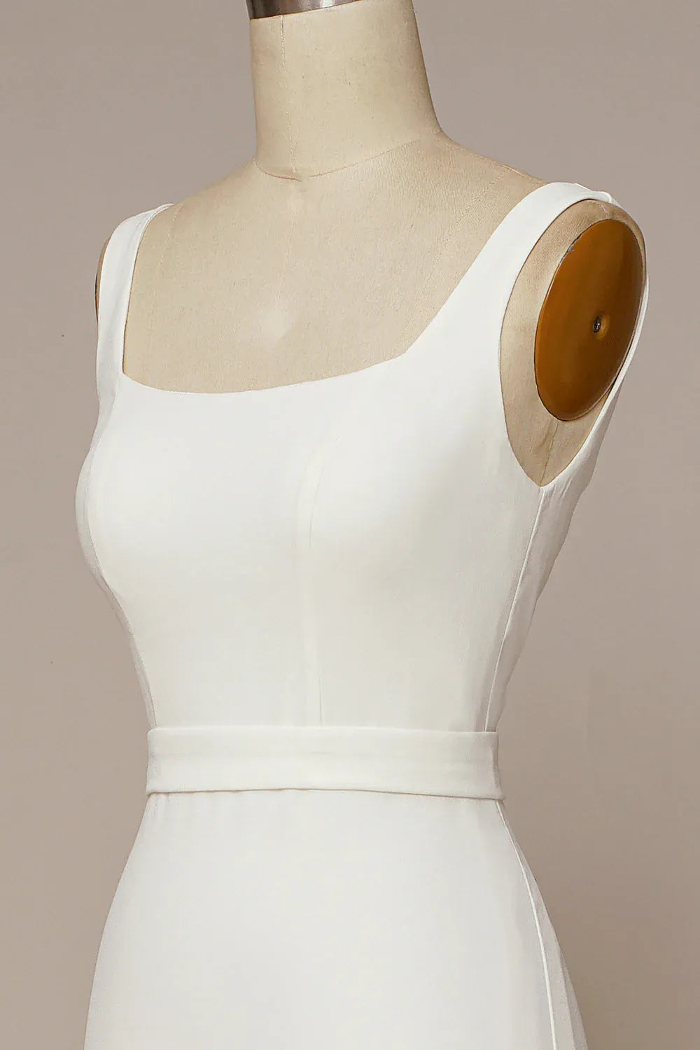 Square Neck Crepe Mermaid Wedding Dress with V-Back and Buttons - Minimalist Bridal Gown