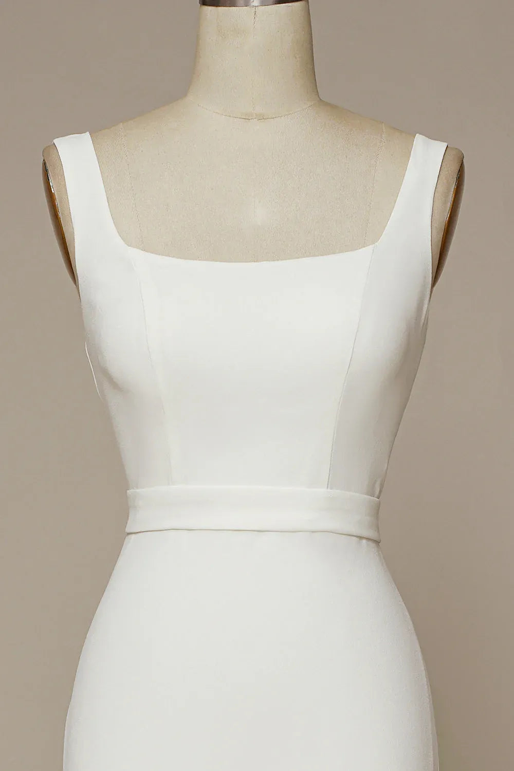 Square Neck Crepe Mermaid Wedding Dress with V-Back and Buttons - Minimalist Bridal Gown