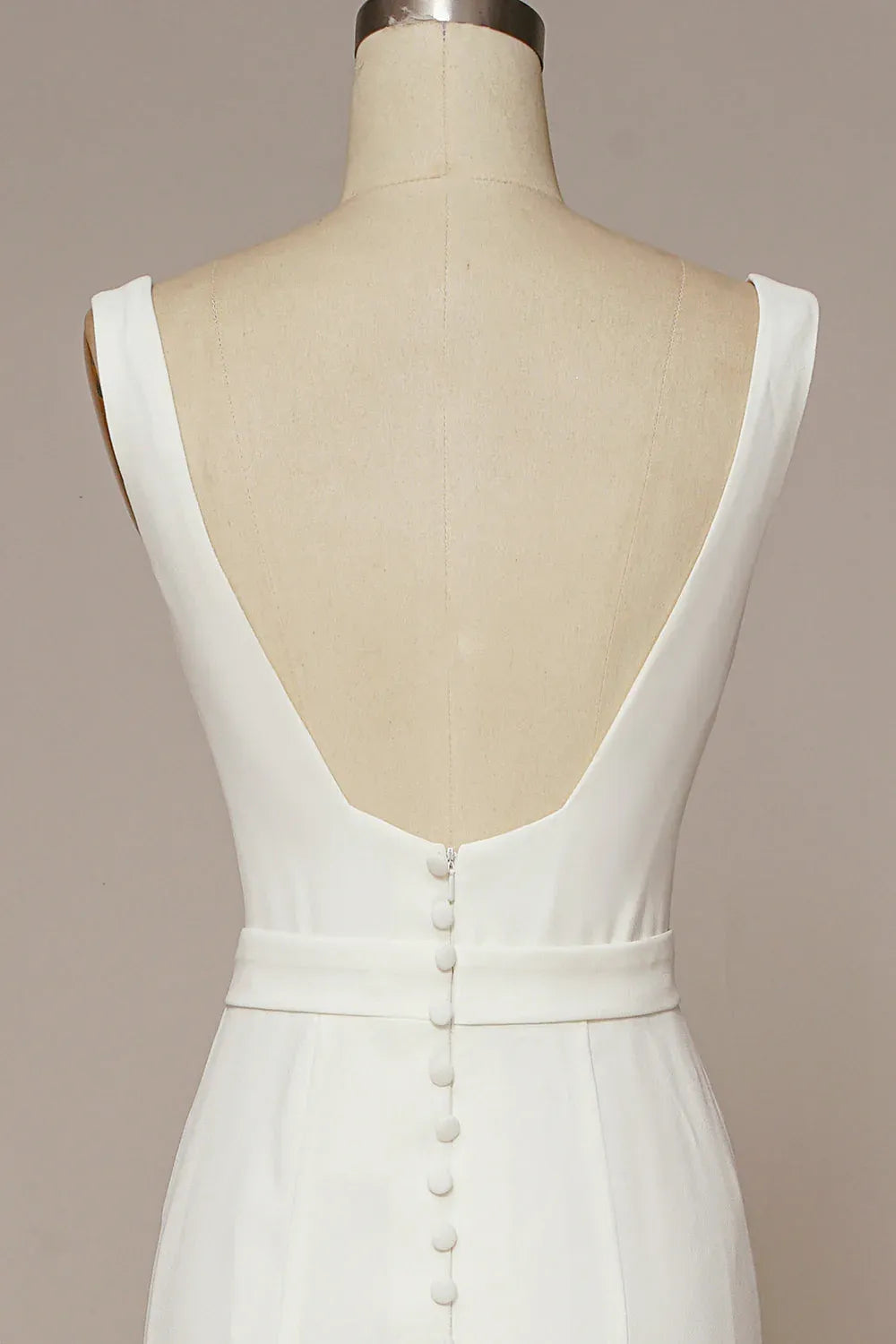 Square Neck Crepe Mermaid Wedding Dress with V-Back and Buttons - Minimalist Bridal Gown