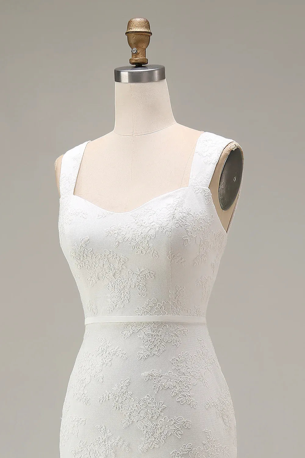 Square Neck Lace Midi Wedding Dress with Wide Straps - Modern City Bridal Gown