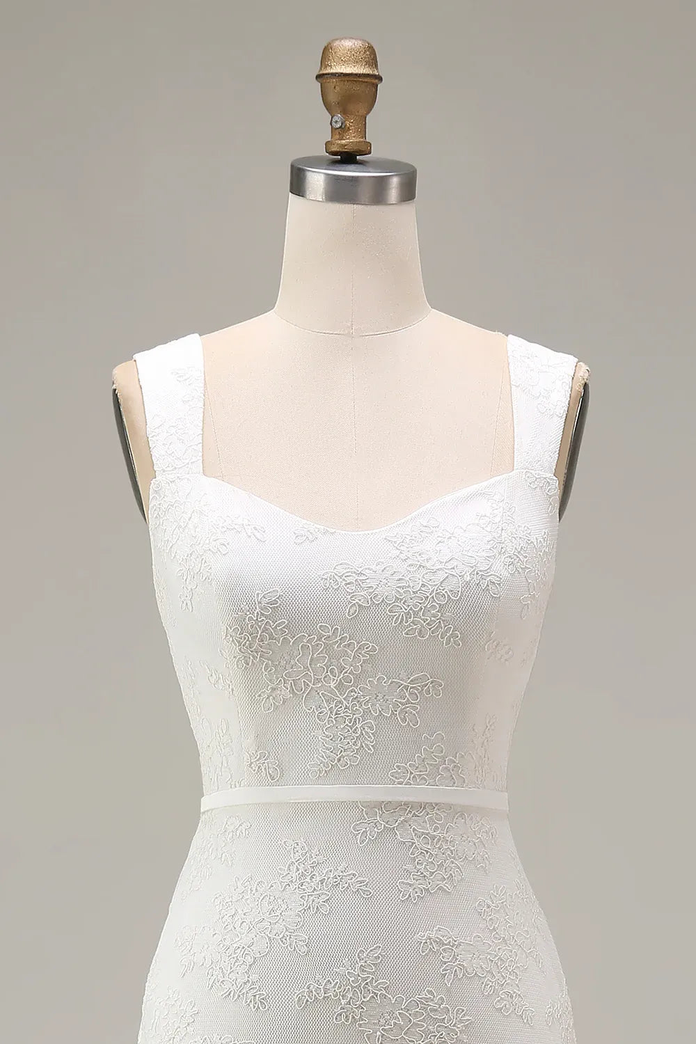 Square Neck Lace Midi Wedding Dress with Wide Straps - Modern City Bridal Gown