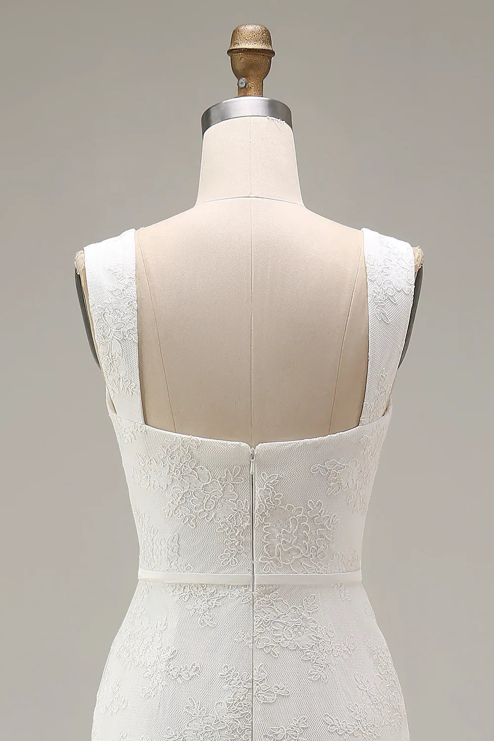 Square Neck Lace Midi Wedding Dress with Wide Straps - Modern City Bridal Gown