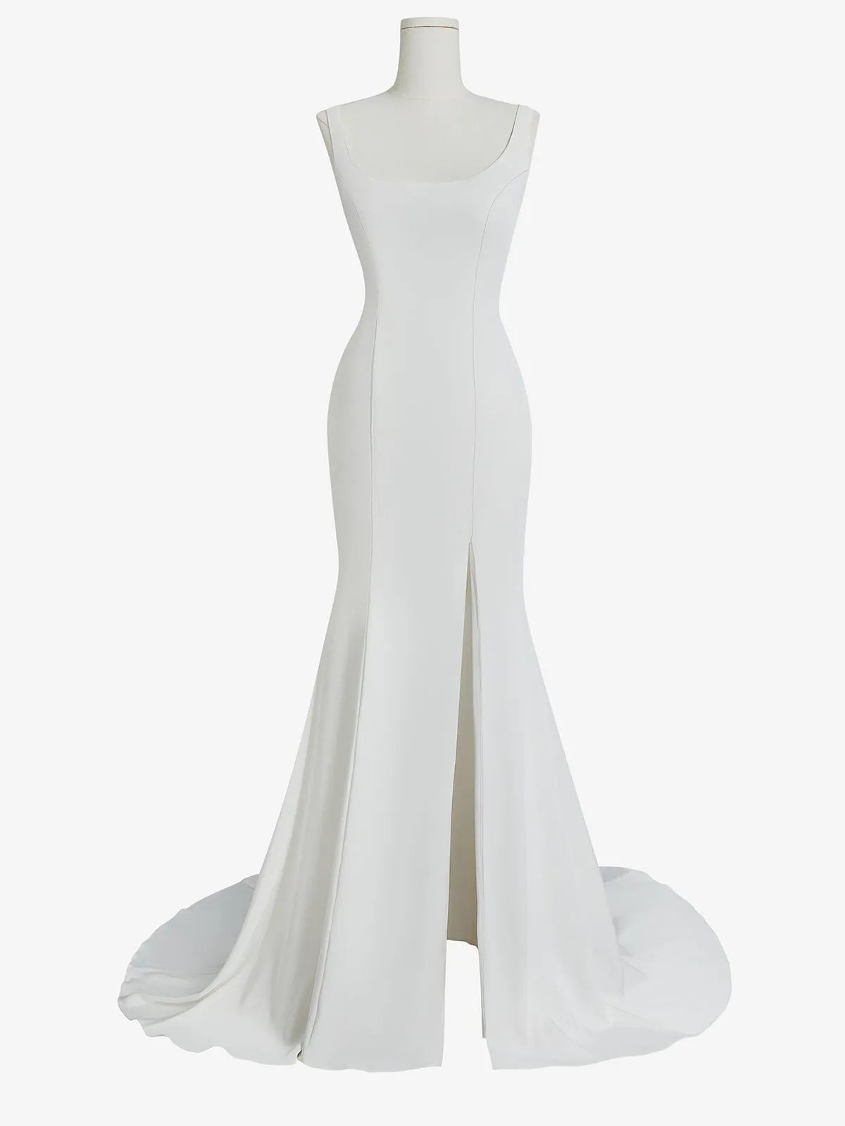 Square Neck Mermaid Wedding Dress with Lace Back & Slit - Modern Minimalist Bridal Gown
