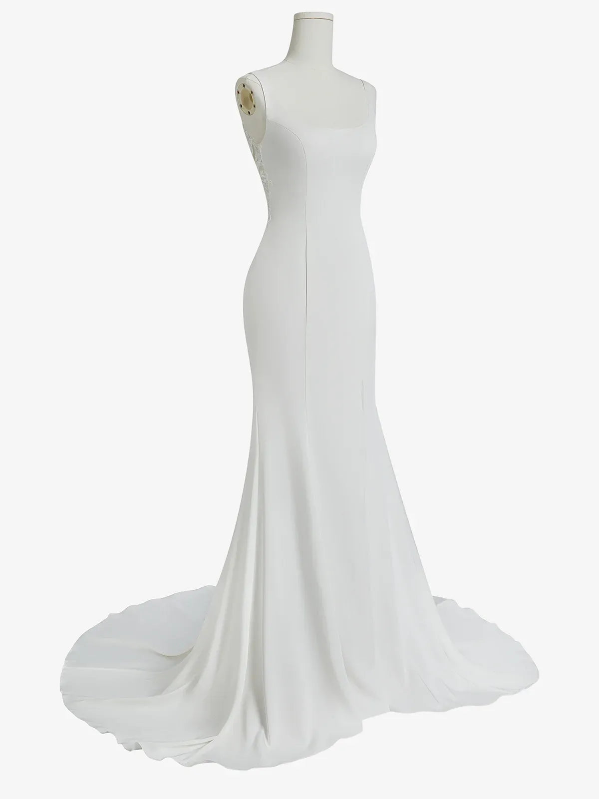 Square Neck Mermaid Wedding Dress with Lace Back & Slit - Modern Minimalist Bridal Gown