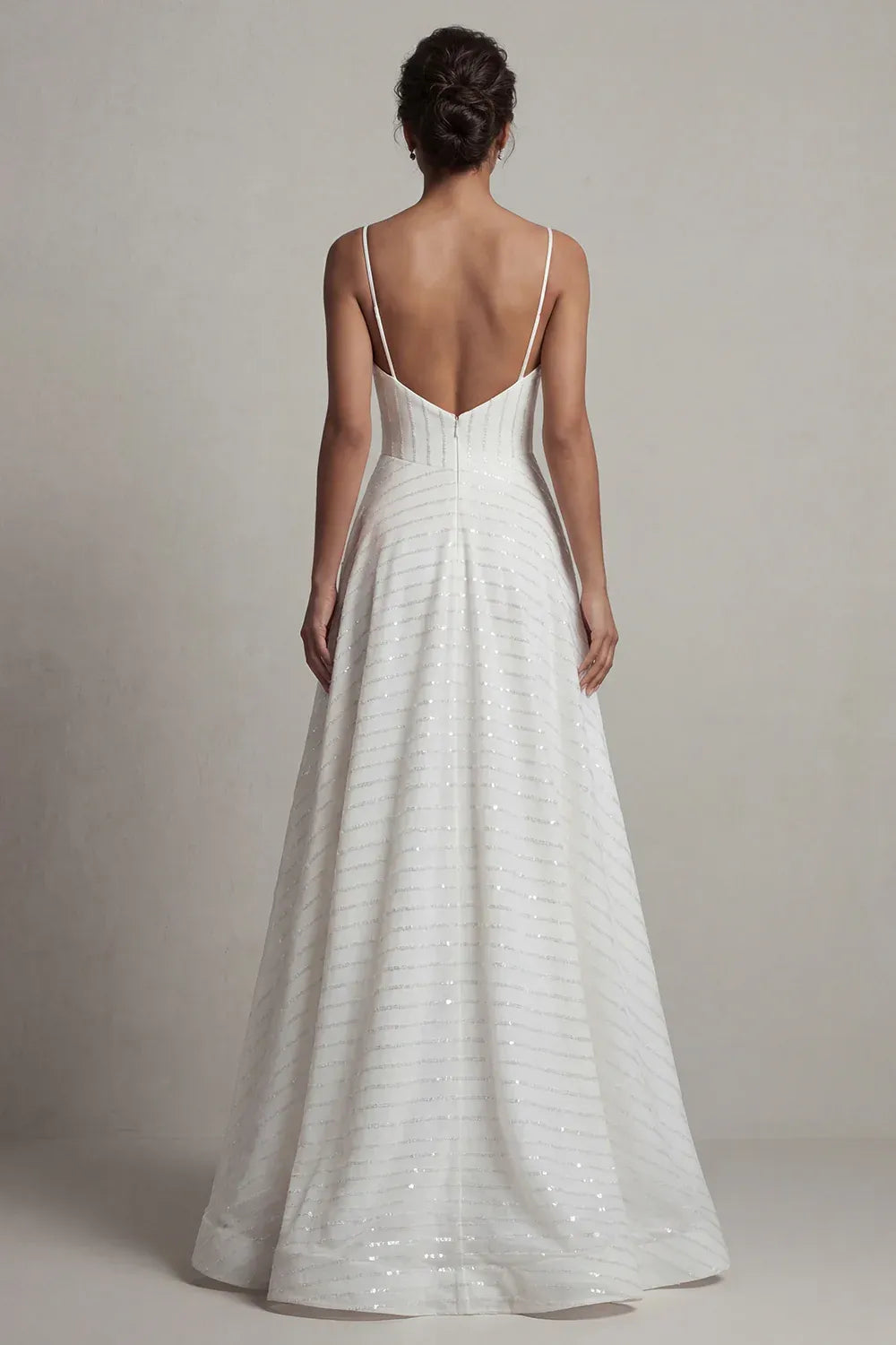 Square Neck Sequin Stripe Spaghetti Strap A-Line Wedding Dress