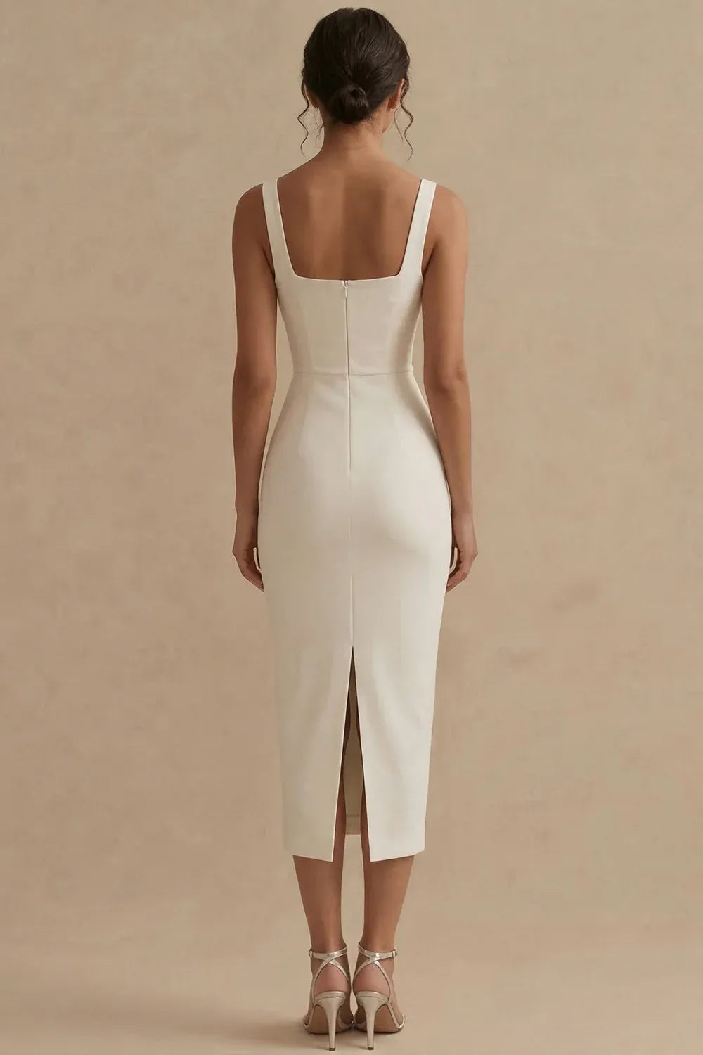 Square Neck Sleeveless Midi Sheath Wedding Dress