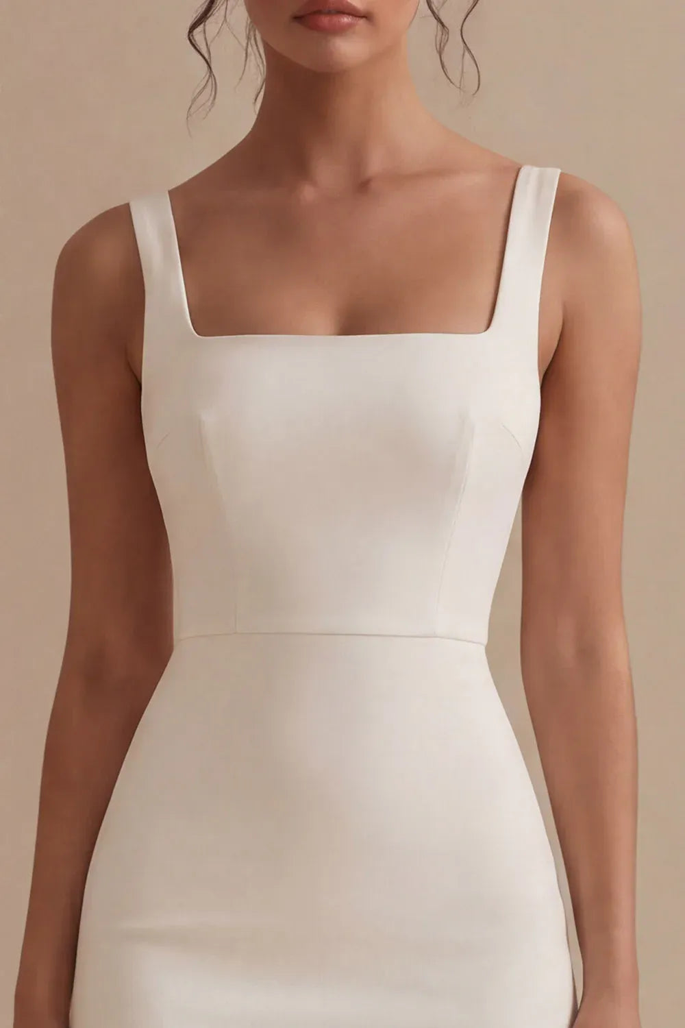 Square Neck Sleeveless Midi Sheath Wedding Dress