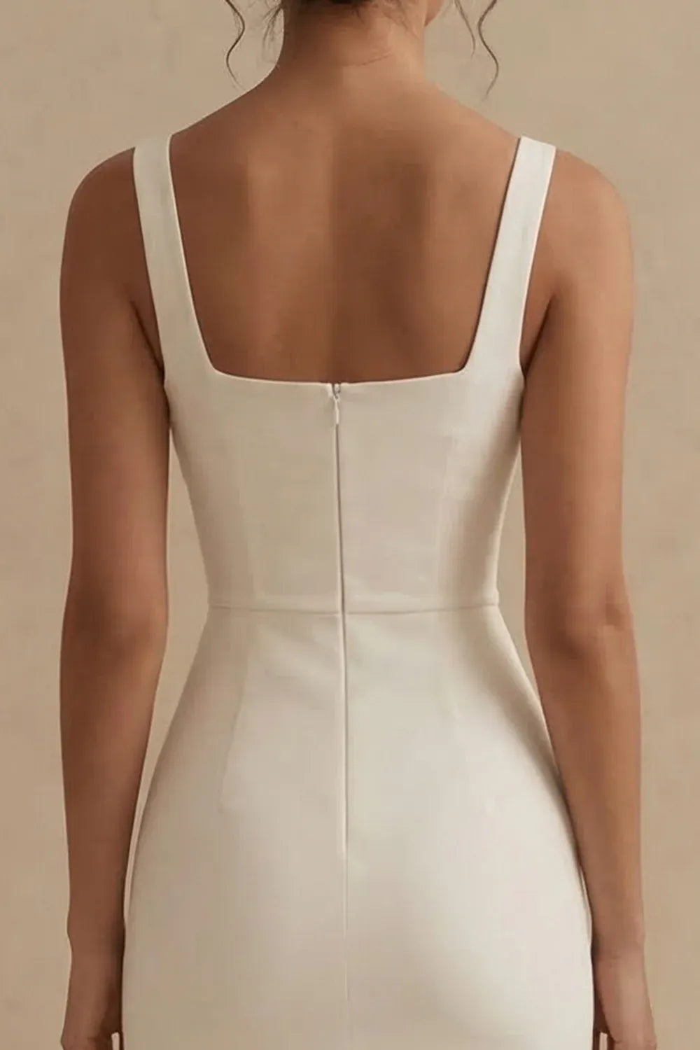 Square Neck Sleeveless Midi Sheath Wedding Dress