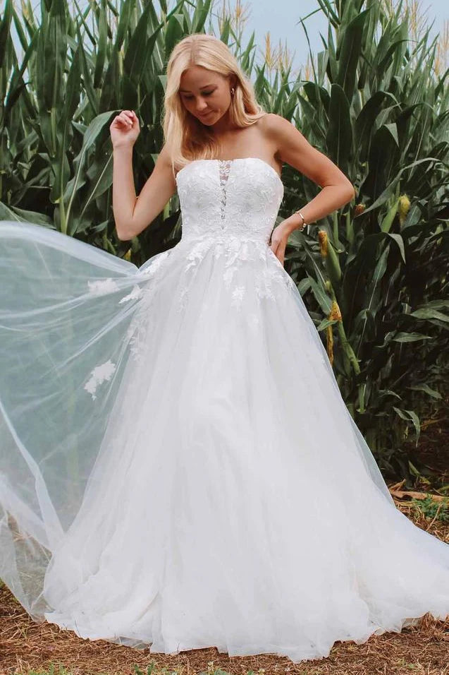 A Line Wedding Dresses Beautiful Lace Beach Bride Dresses