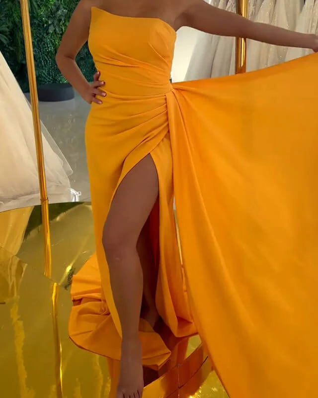 Mermaid Strapless Split Gown Evening Dresses