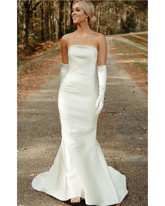 Strapless Satin With Bowknot Mermaid Wedding Dresses
