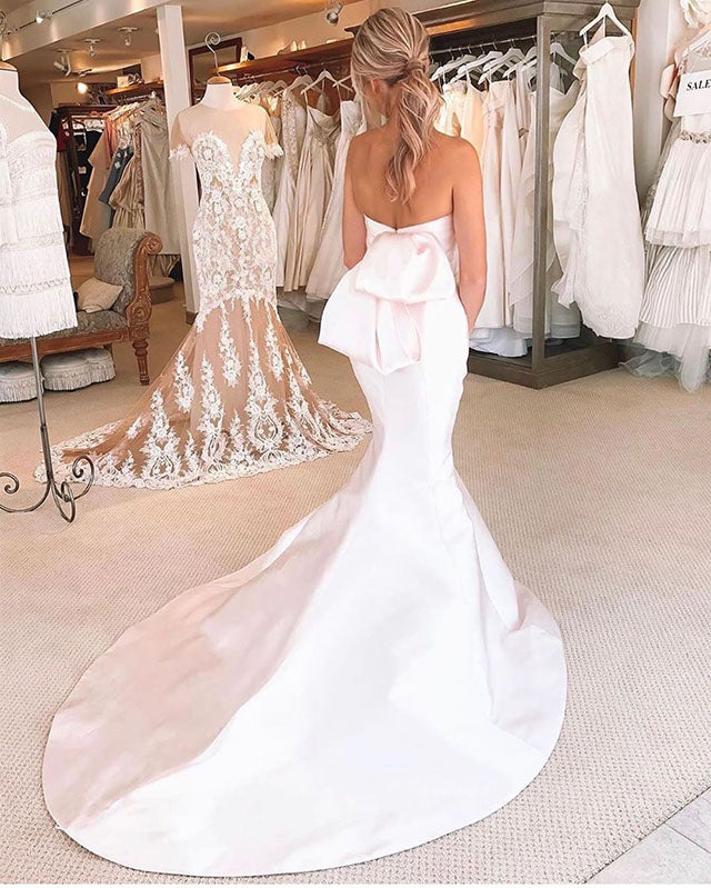 Strapless Satin With Bowknot Mermaid Wedding Dresses