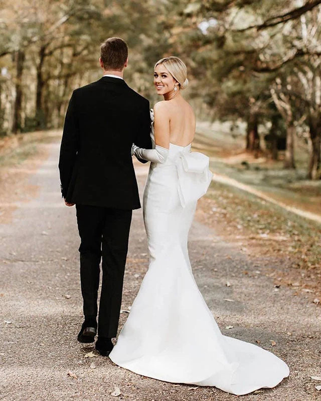 Strapless Satin With Bowknot Mermaid Wedding Dresses