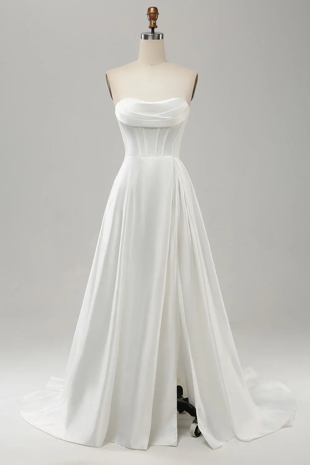 Strapless Corset A-Line Satin Wedding Dress with Slit