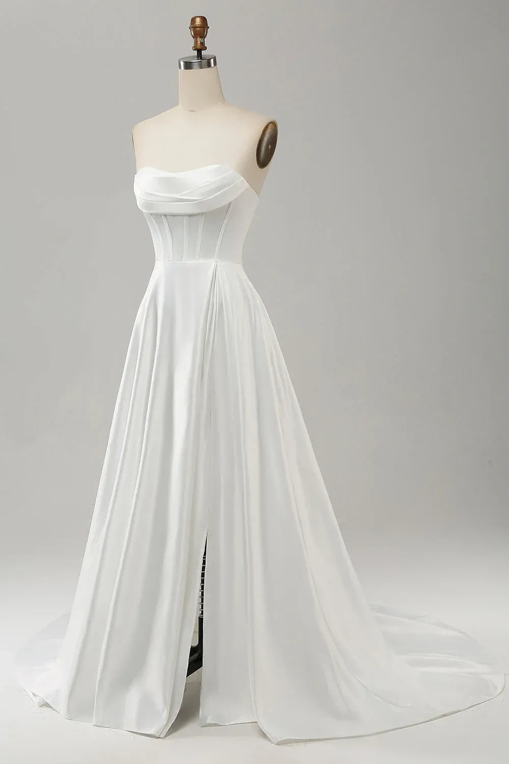 Strapless Corset A-Line Satin Wedding Dress with Slit