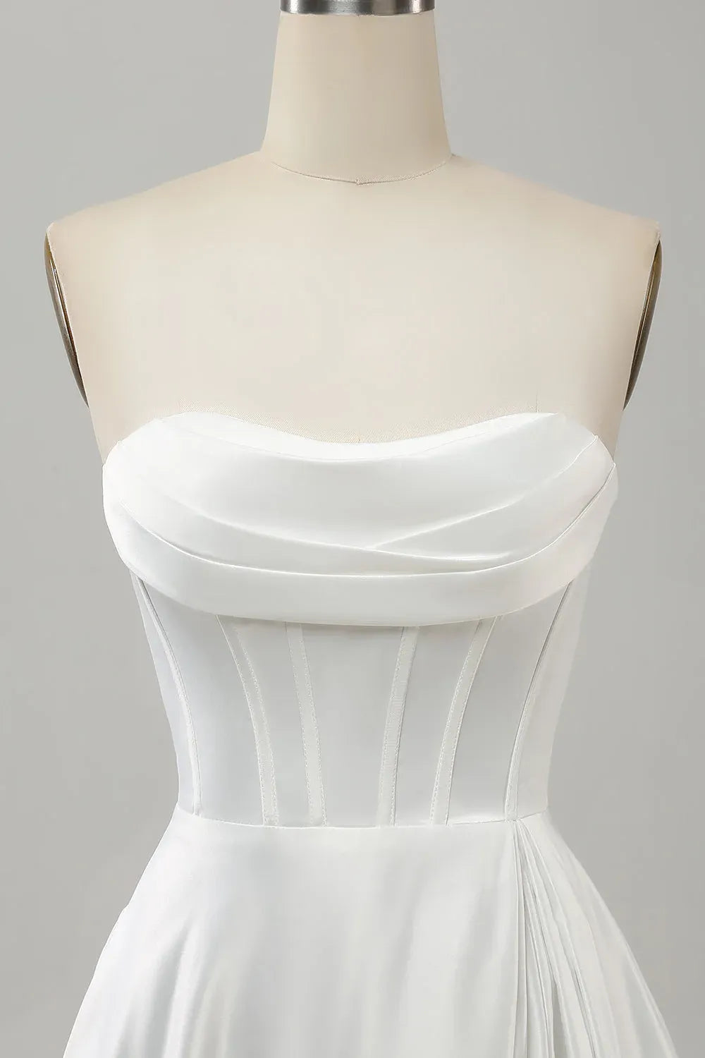 Strapless Corset A-Line Satin Wedding Dress with Slit