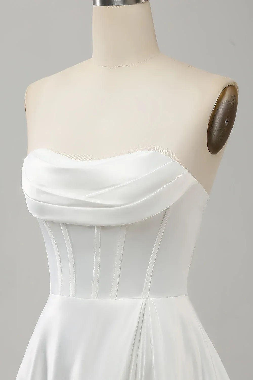 Strapless Corset A-Line Satin Wedding Dress with Slit