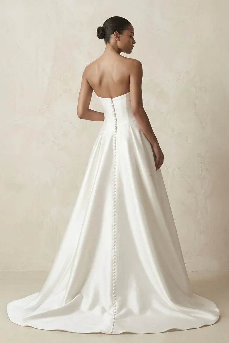 Strapless Draped Satin A-Line Wedding Dress Luxurious satin fabric construction with Pockets