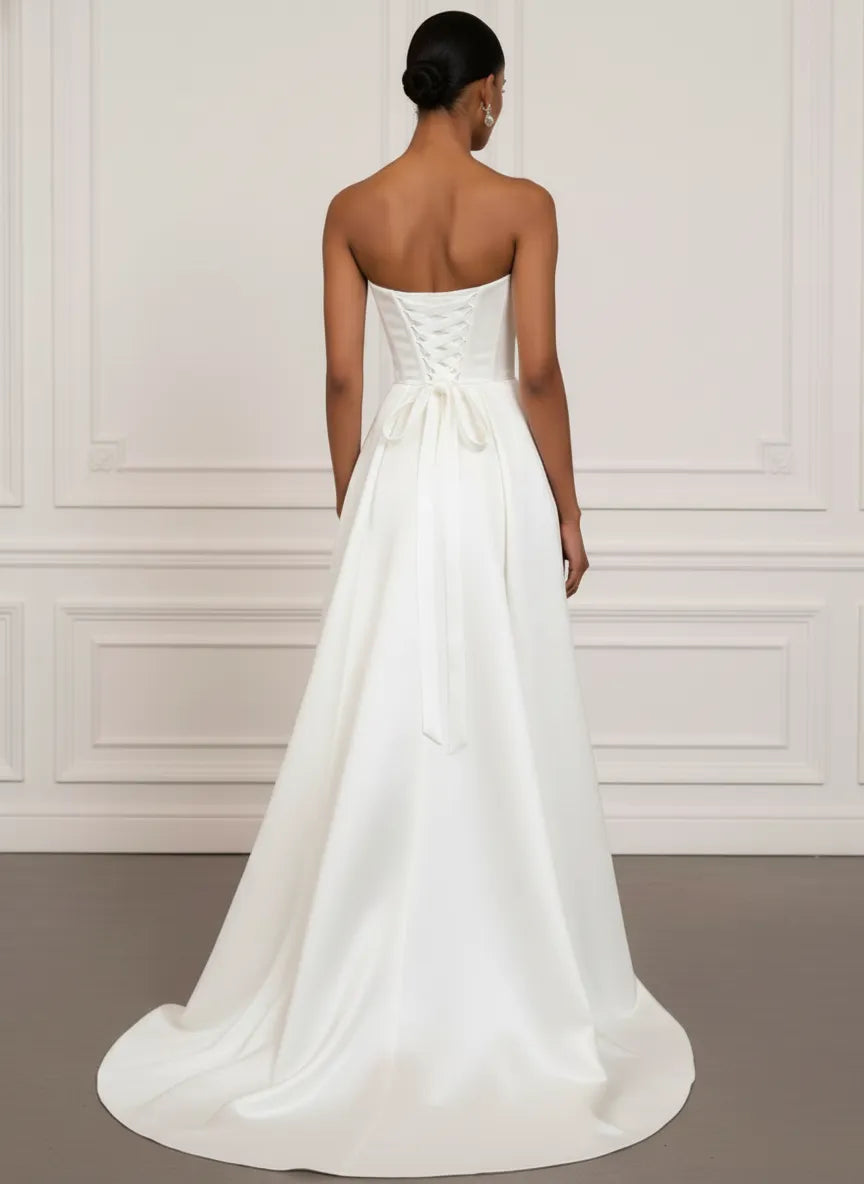Strapless Draped Satin Mermaid Wedding Dress with Beaded Lining & Corset Back - Modern Bridal Gown