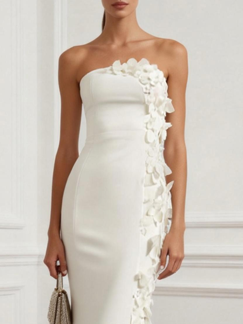 Strapless Floral Appliqué Mermaid Wedding Dress with Corset Back - Modern Bridal Gown