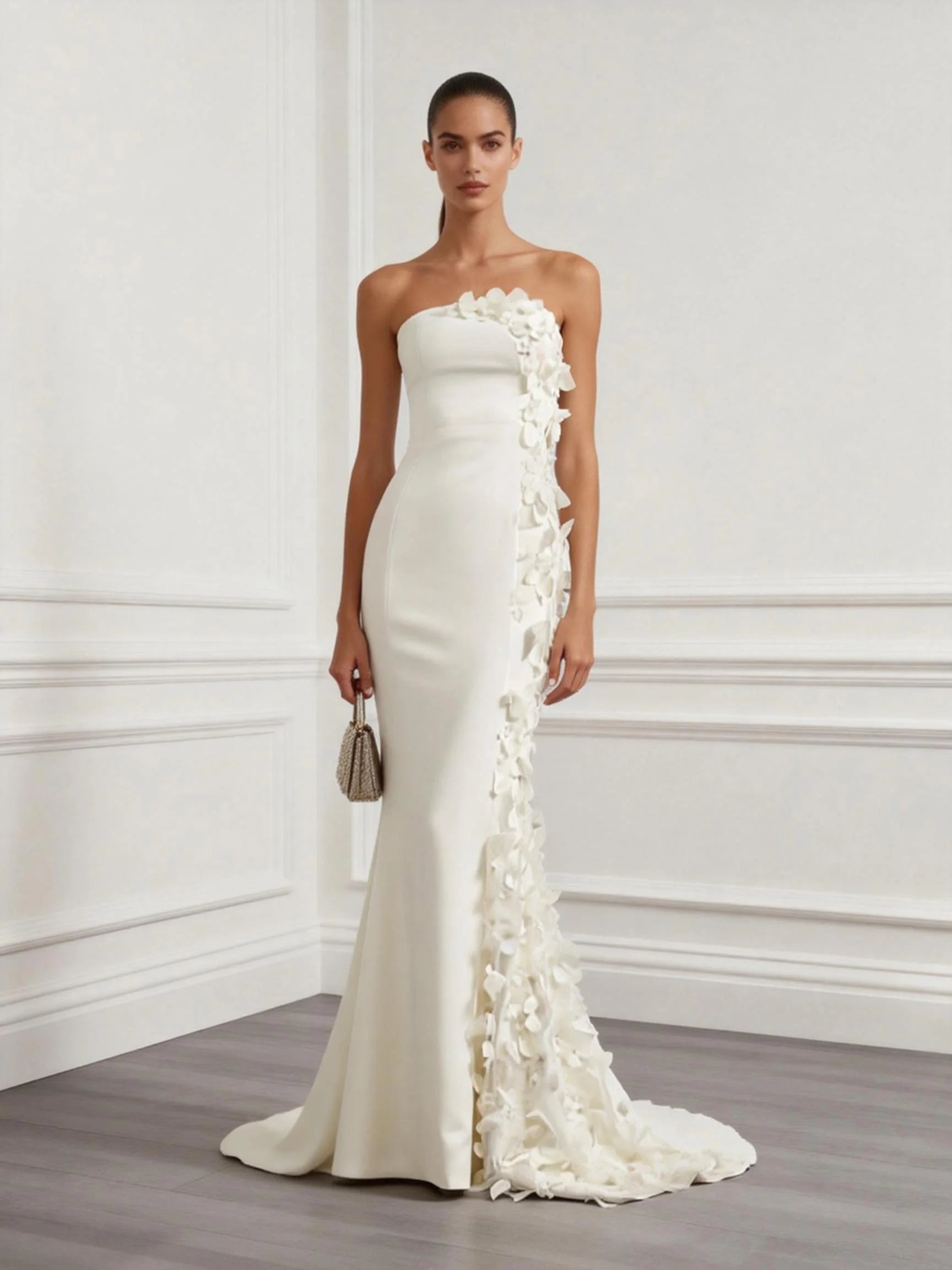Strapless Floral Appliqué Mermaid Wedding Dress with Corset Back - Modern Bridal Gown