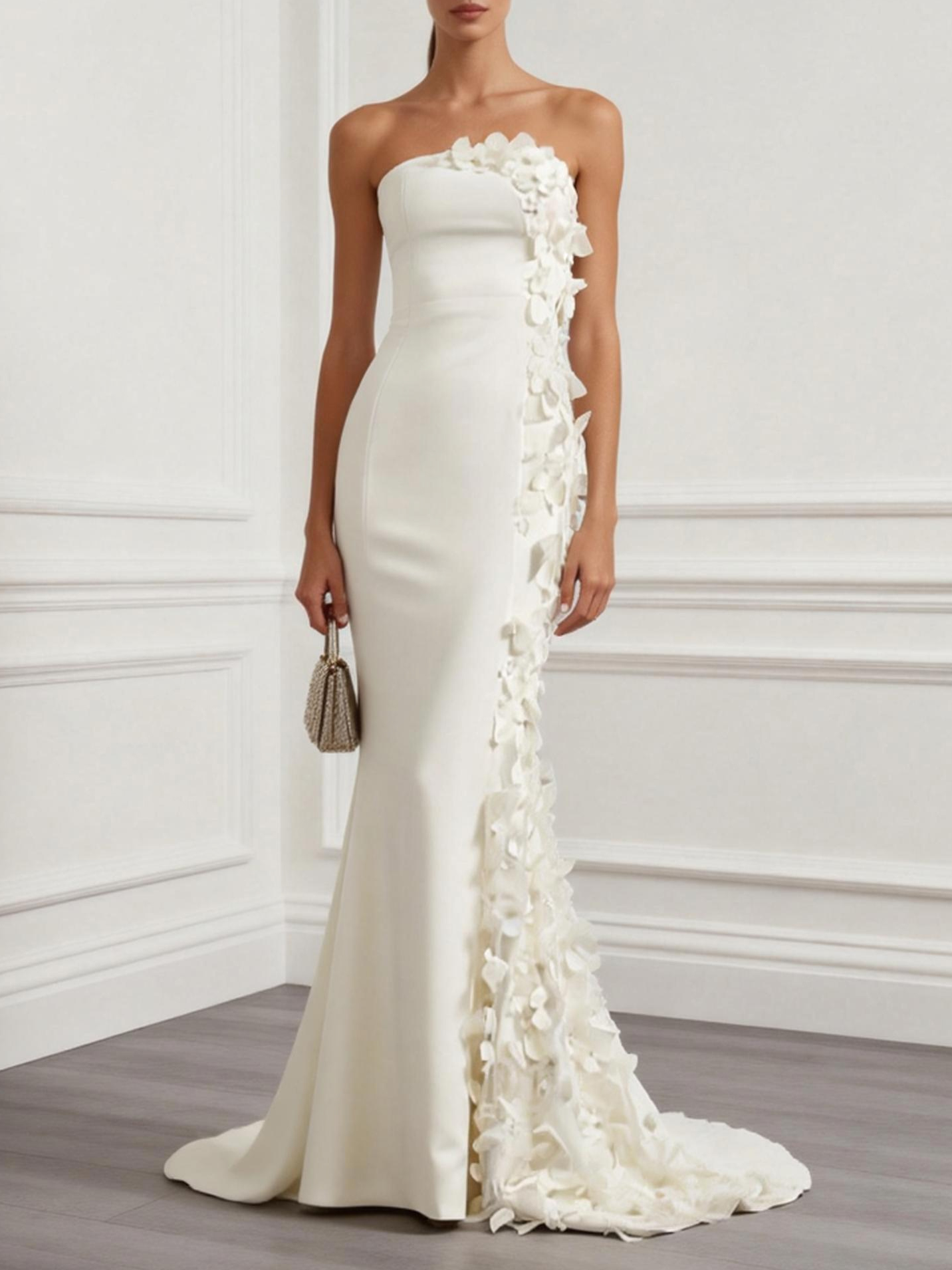 Strapless Floral Appliqué Mermaid Wedding Dress with Corset Back - Modern Bridal Gown