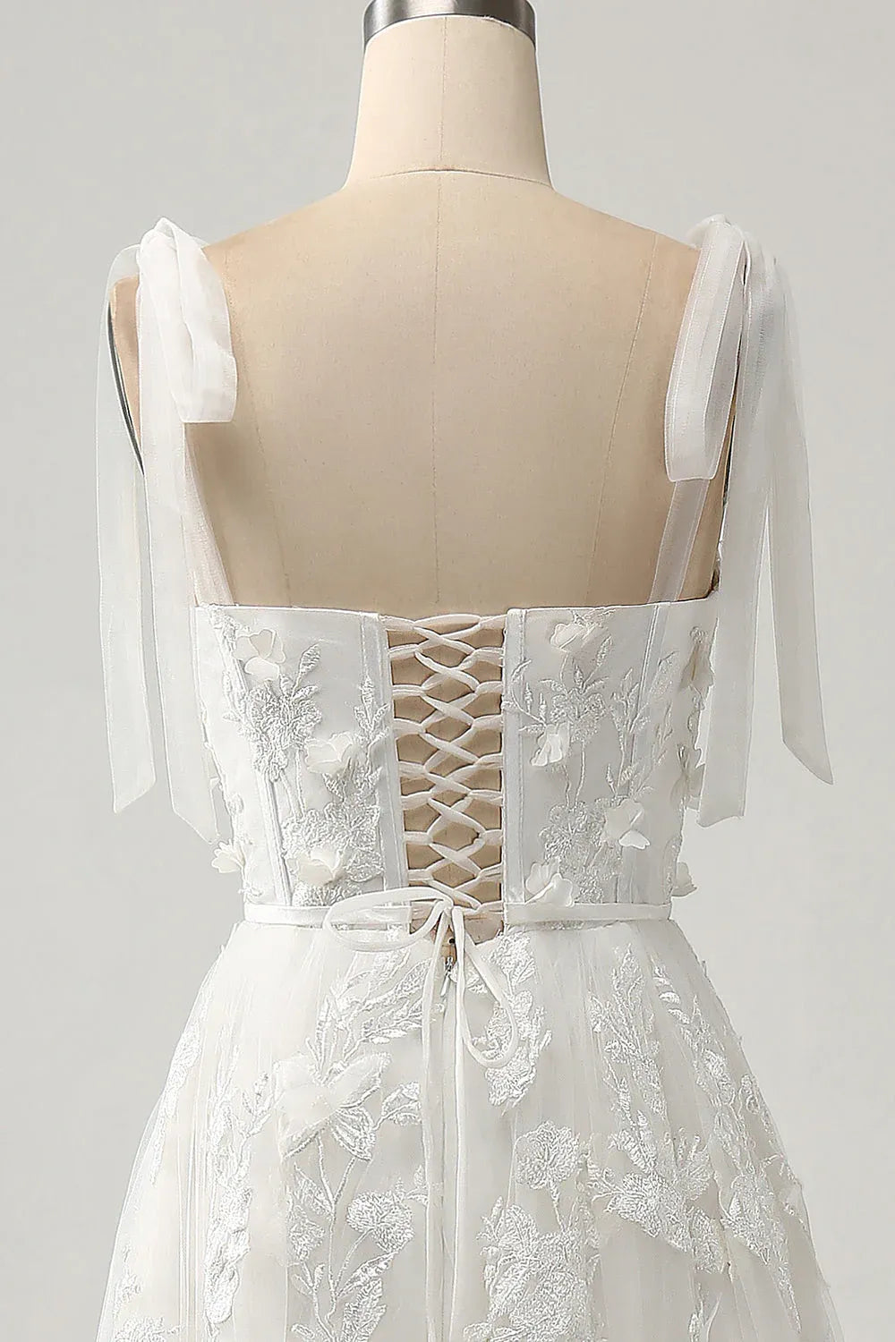 Sweetheart Bow Strap 3D Floral Lace Tulle A-Line Wedding Dress