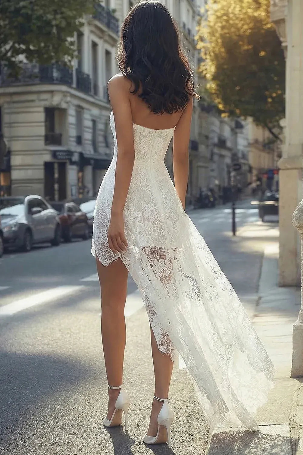 Strapless Lace High-Low Wedding Dress - Modern Bridal & Reception Gown