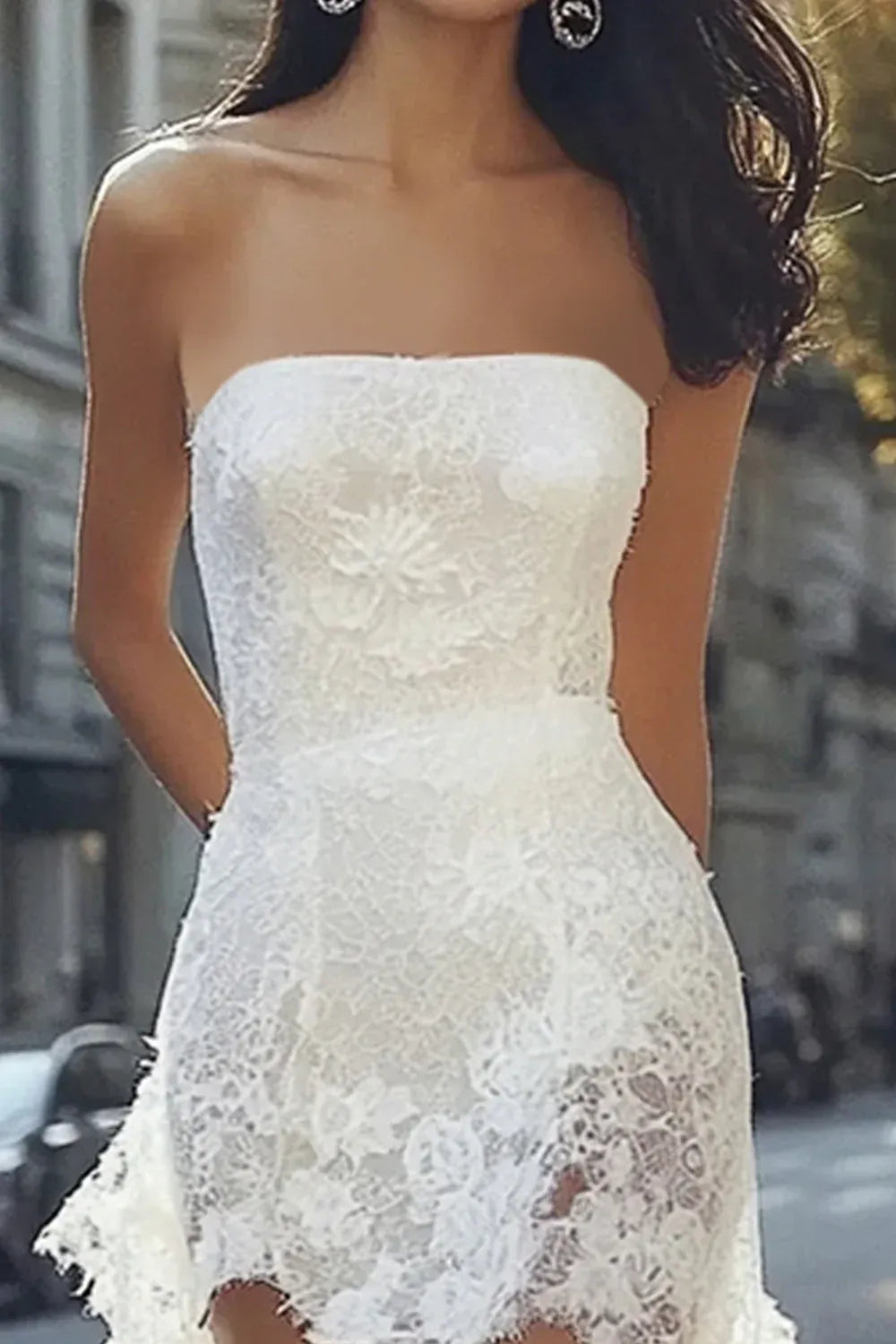 Strapless Lace High-Low Wedding Dress - Modern Bridal & Reception Gown