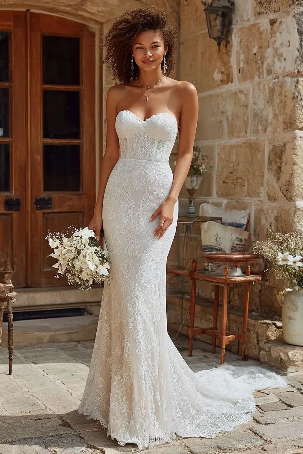 Strapless Lace Mermaid Wedding Dress with Sweetheart Neckline - Romantic Bridal Gown