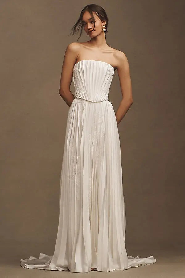 Strapless Pleated Chiffon A-Line Wedding Dresses (Ivory)