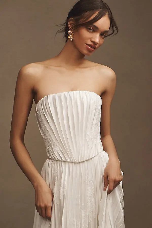 Strapless Pleated Chiffon A-Line Wedding Dresses (Ivory)