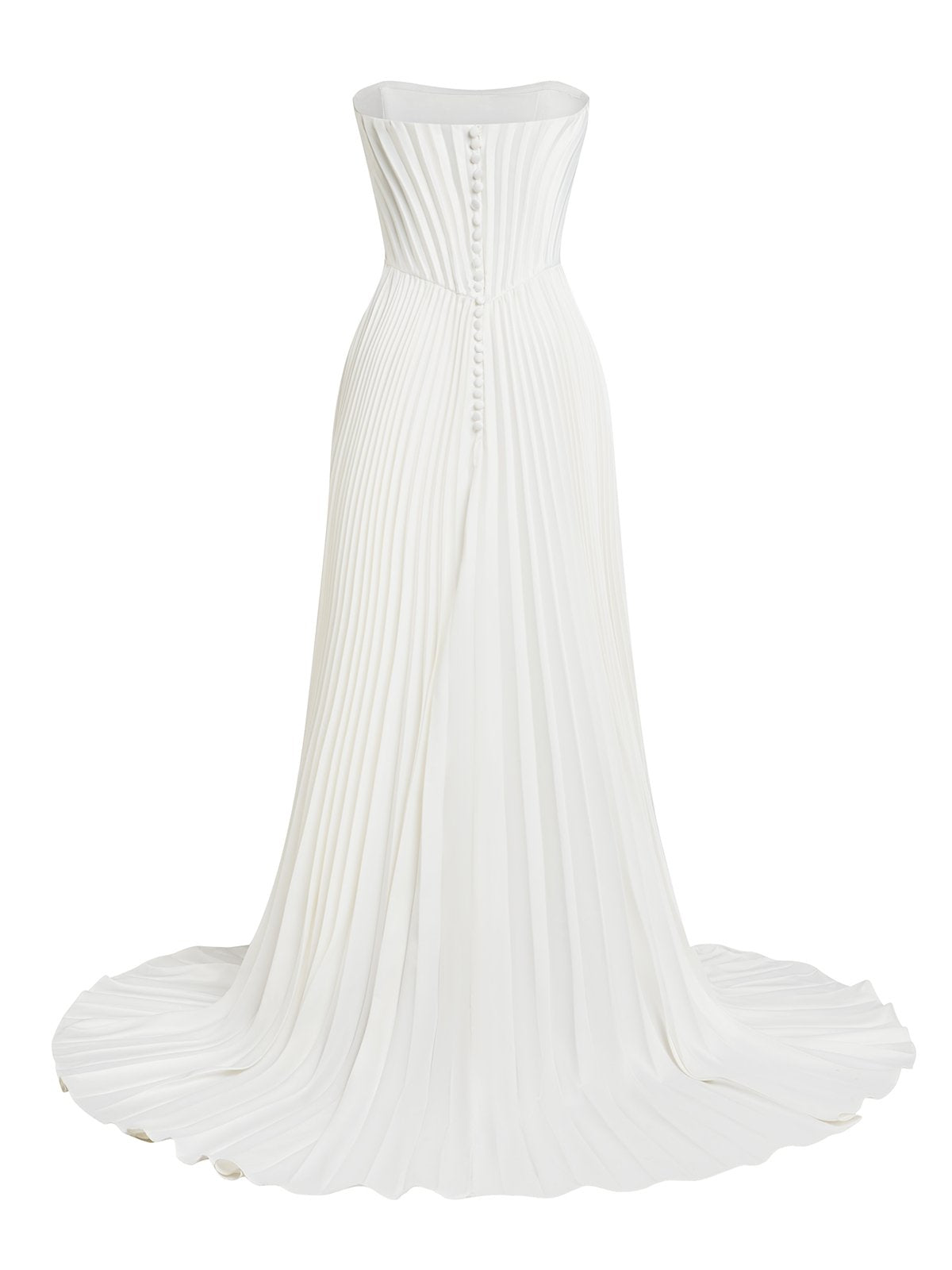 Strapless Pleated Wedding Dress with Corset Back & Train - Modern Minimalist Bridal Gown